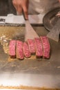 Chef cook Japanese Wagyu Kobe beef steak