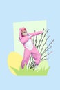 Vertical photo collage of funny granny wear bunny costume dance sunglass easter egg willow flowers spring isolated on Royalty Free Stock Photo