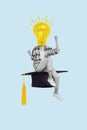 Vertical photo collage picture of headless surreal student lightbulb lamp invention idea tassel grade master on