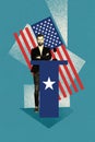 Vertical photo collage of serious man nominee president usa flag stage nation democracy election vote isolated on