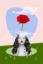 Vertical photo collage young kiss red lips lipstick flower blossom flourish summertime spring season doodles drawing Royalty Free Stock Photo