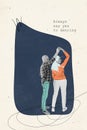 Vertical photo composite creative collage of happy satisfied elderly couple dancing in dance school isolated on drawing