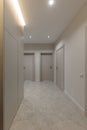 Vertical photo of corridor in beige stylish Interior design of the apartment. Design in beige tones. Doors in the color of the Royalty Free Stock Photo