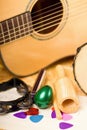 Vertical photo of egg shaker among other instruments