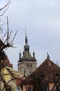 Vertical photo of 64 meters high Clock Tower of Sighisoara. Royalty Free Stock Photo