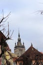 Vertical photo of 64 meters high Clock Tower of Sighisoara. Royalty Free Stock Photo