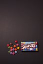 Vertical photo of open box of Smarties candy Royalty Free Stock Photo