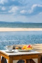 Vertical photo of peaceful moment in luxury resort Royalty Free Stock Photo