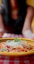 A vertical photo of a plate of pasta Royalty Free Stock Photo