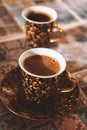 photo of strong black eastern coffee. Selective focus, blurred background