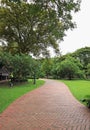 Vertical Photo of Terracotta Brick Paver Walkway in the Green Garden Royalty Free Stock Photo