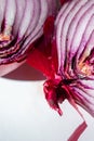 up close texture of the inside of a red onion that is rotting