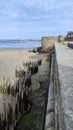 defensive stone wall surrounding the town of Saint Malo in France