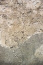 Vertical photograph of a fragment of an old wall with partially destroyed plaster weather conditions and time.