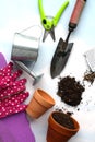 Vertical photograph of some gardening tools