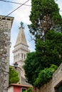 Vertical picture of the bell tower of the Church of St. Euphemia also known as Basilica of St. Euphemia in the old town of Royalty Free Stock Photo