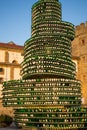 Vertical picture of the Cider Tree monument El Arbol de la Sidra in Cimadevilla, the old town of Gijon, Asturias, Spain