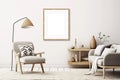 Vertical picture frame with passe-partout mockup in modern home interior, blank copyspace, light tones, poster mock-up. Generative