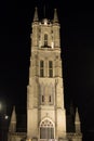 Vertical picture of the illuminated facade of Saint Bavo Cathedral Sint-Baafskathedraal in Sint-Baafsplein in Ghent, Belgium,
