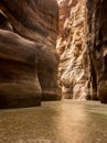 Vertical picture of River Canyon of Wadi Mujib with light on end Royalty Free Stock Photo