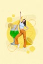 Vertical picture summertime concept resort collage of youngster lady dancing glass mojito lemonade relax isolated on