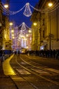 VERTICAL: Picturesque shot of the beautiful city streets of Zagreb in December.