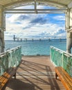 Vertical pier, ocean, clouds, bay, light house natural photography in Japan Okinawa