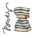 Vertical pile of books hand drawn clipart