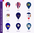 Vertical pin icon set, 9 US staes flag