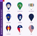 Vertical pin icon set, 9 US staes flag