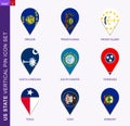 Vertical pin icon set, 9 US staes flag Royalty Free Stock Photo