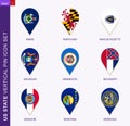 Vertical pin icon set, 9 US staes flag Royalty Free Stock Photo