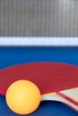 Ping pong paddle, ping pong ball and net Royalty Free Stock Photo