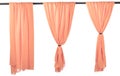 Vertical pink satin curtains isolated on white
