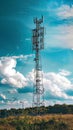 Vertical portrait of cummunication tower in green meadow