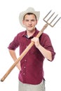 Vertical portrait of a farmer on a white background