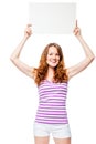 Vertical portrait of a girl with a banner over his head Royalty Free Stock Photo