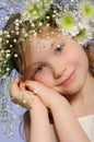 Vertical portrait girl with wreath of flowers