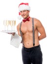 Vertical portrait of the waiter with champagne