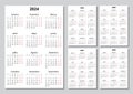 2024, 2025, 2026, 2027, 2028 vertical portuguese calendars. Printable vector illustration set for Portugal