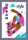 Vertical poster or banner template with jumping skater flat style