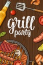 Vertical poster with bbq. Grill party calligraphic handwriting lettering