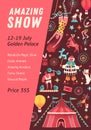 Vertical Poster For Circus Show With A Place For Text. Advertising Template With Cirque Artists, Trained Animals And