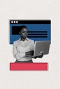 Vertical poster collage young diligent worker woman freelancer remote job interface web window presentation profile Royalty Free Stock Photo