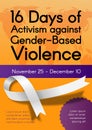 Vertical poster for 16 Days of Activism against Gender-Based Violence with white ribbon.