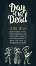 Vertical poster for Dia de los Muertos. Day of the Dead lettering.