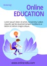 Vertical poster Education online template. E-learning classes advertising. Student is doing homework. Symbol of insight and idea. Royalty Free Stock Photo