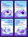 Vertical poster Education online template set. E-learning classes advertising. Teacher and students at a webinar. Home schooling Royalty Free Stock Photo