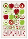 Vertical poster with fruit apple, geometric shapes