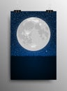 Vertical Poster. Grass Moon Star Night Sky. Royalty Free Stock Photo